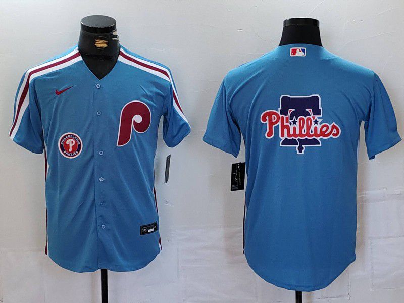 Men Philadelphia Phillies Blank Blue Throwback 2024 Nike MLB Jersey style 5